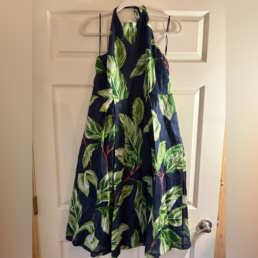 Ann Taylor Navy and Green Leaf Dress